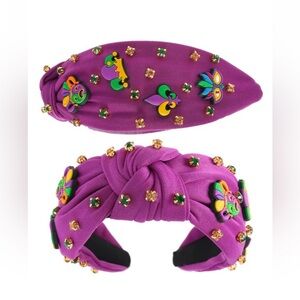 960. Mardi Gras themed top knot headband purple